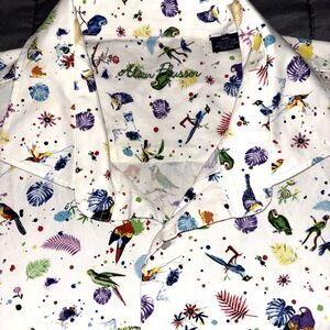 Alan Flusser Men’s Birds Print Casual Button Down Shirt XXL Short Sleeve